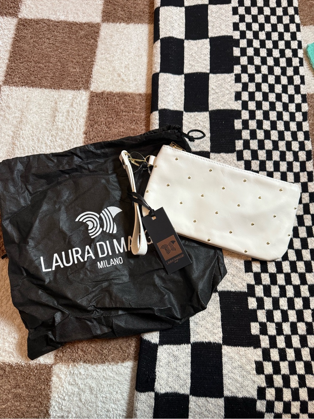 Laura Dima Milano White Studded Wristlet Clutch